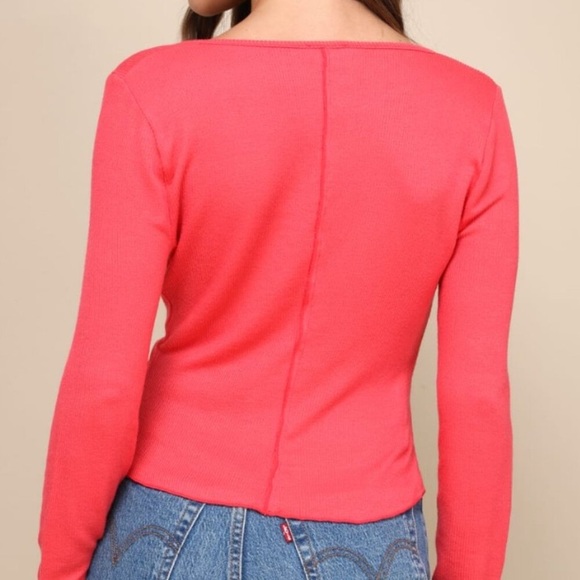 NWOT Free People Intimately Keep It Basic Coral Long Sleeve Henley - Picture 2 of 11